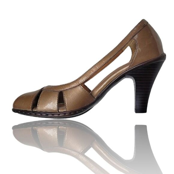 GNW Peep Toe Champaign Taupe Chunky Heels - Picture 1 of 10